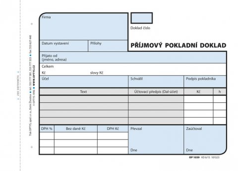 neuveden: Příjmový doklad, A6, 2 × 50 listů, číslovaný