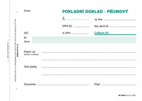 neuveden: Příjmový doklad jedn., s DPH, A6, 100 l., NCR