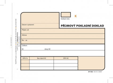 neuveden: Příjmový doklad, A6, 3 × 25 listů, číslovaný, NCR