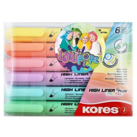 neuveden: Zvýrazňovače Kores High Liner Plus Pastel LOLLIPOPZ - 6 pastelových barev