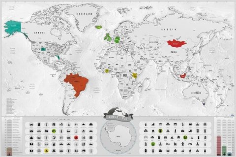 neuveden: Stírací mapa světa EN - blanc silver XL