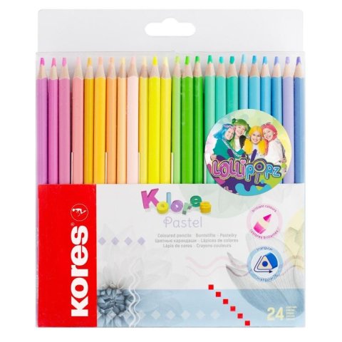 neuveden: Trojhranné pastelky Kores Kolores Pastel LOLLIPOPZ - 24 barev