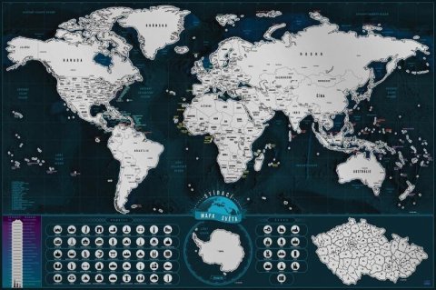 neuveden: Stírací mapa světa - česká verze silver XL