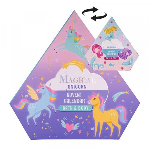 neuveden: Adventní kalendář MAGICAL UNICORN & MERMAID v krabičce ve tvaru diamantu (o