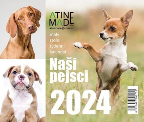 neuveden: Kalendář 2024 Naši pejsci, stolní, týdenní, 150 X 130 mm