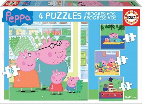 neuveden: Puzzle Prasátko Pepina 4v1 (6,9,12,16 dílků)