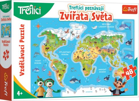 neuveden: Trefl Puzzle Treflíci poznávají zvířátka světa / 48 dílků