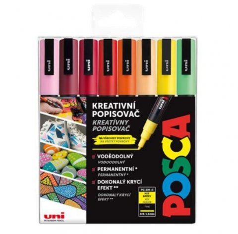 neuveden: Posca sada popisovačů PC-3M - Summer 0,9 - 1,3 mm (mix teplých tónů 8 ks)