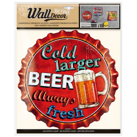 neuveden: Wall decor Retro Cold larger BEER - samolepící dekorace 30,5x38 cm